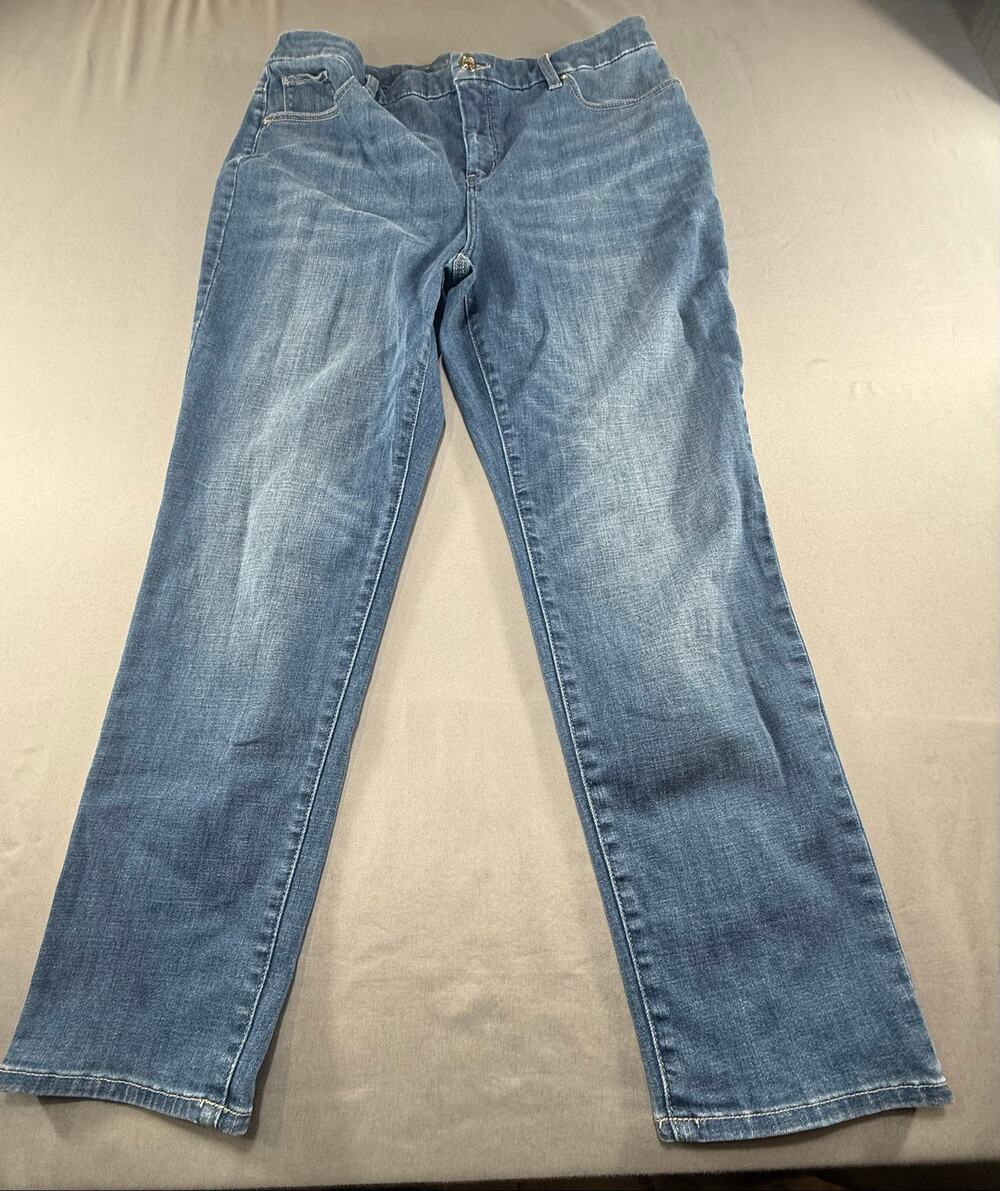 Chico’s So Slimming Girlfriend Slim Leg Ankle Jeans see measurements for size